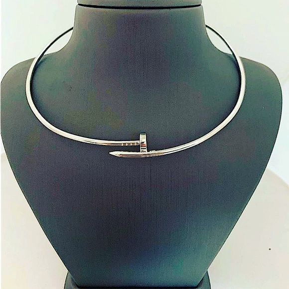 Silver Nail Choker Necklace Platinum No stones Screw Nailhead - Picture 4 of 8